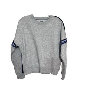 Aerie Vacay Oversized Crew Neck Sweatshirt Gray‎ Stripe Pullover